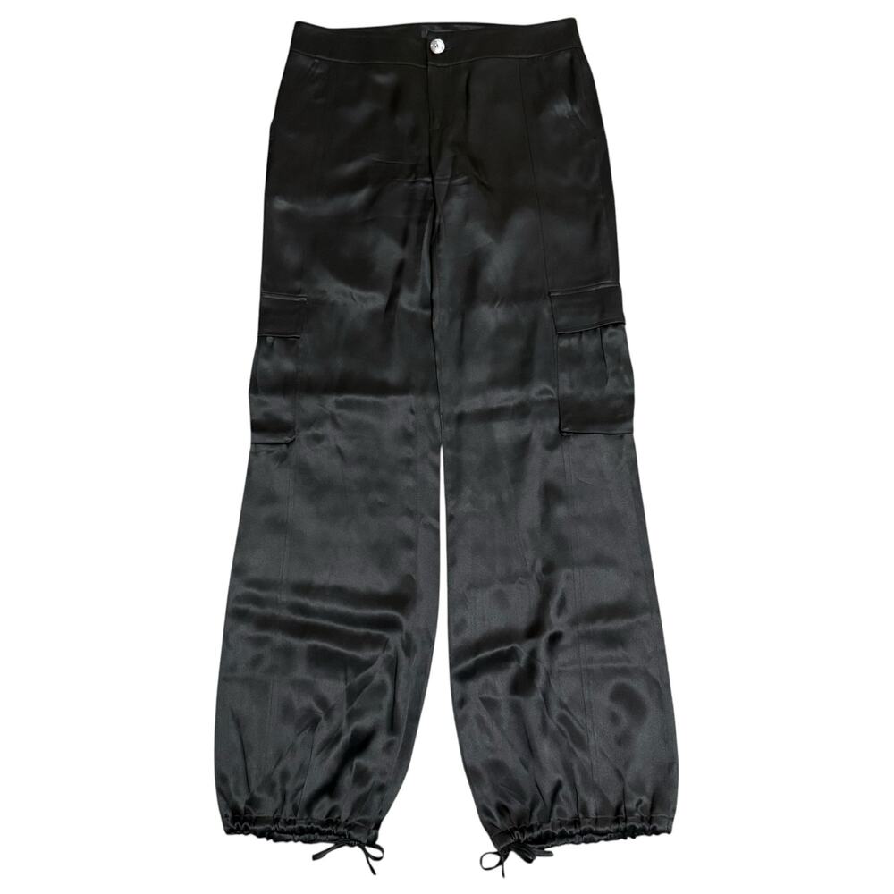Banana Republic Cargo Pants 100% Silk Satin Fabric Cinched Ankles Black Size 4